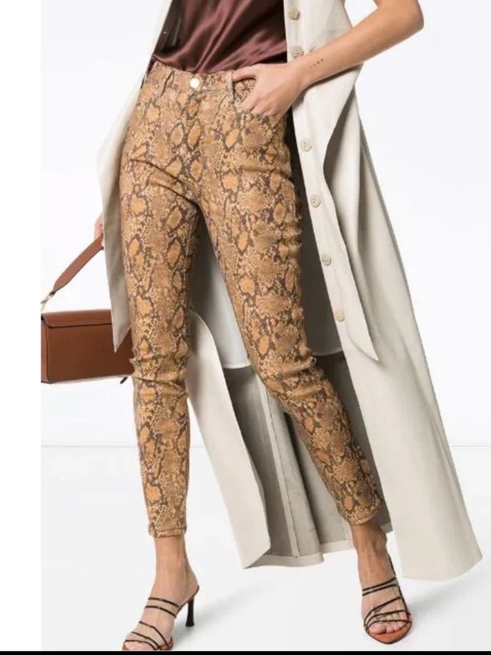 FRAME Le High Skinny Crop Coated Python Print Jeans